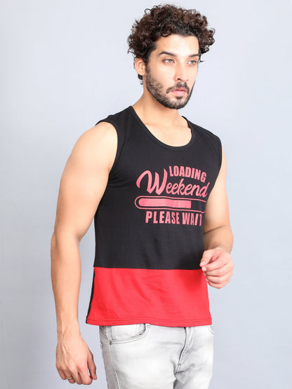 Men's Cotton Color Block Printed Sleeveless T-Shirt