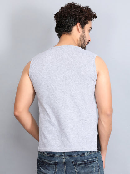 Men's Cotton Color Block Printed Sleeveless T-Shirt