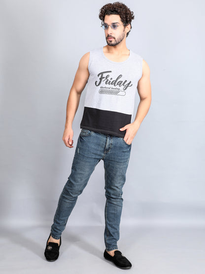 Men's Cotton Color Block Printed Sleeveless T-Shirt