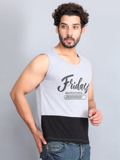 Men's Cotton Color Block Printed Sleeveless T-Shirt