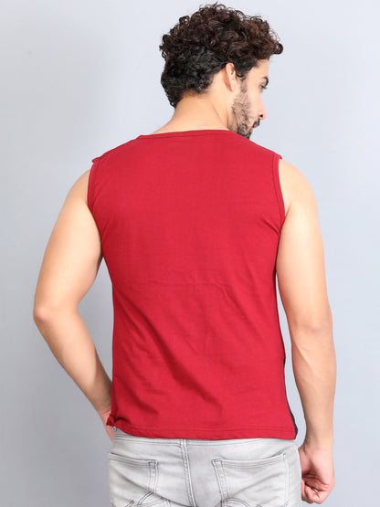 Men's Cotton Color Block Printed Sleeveless T-Shirt