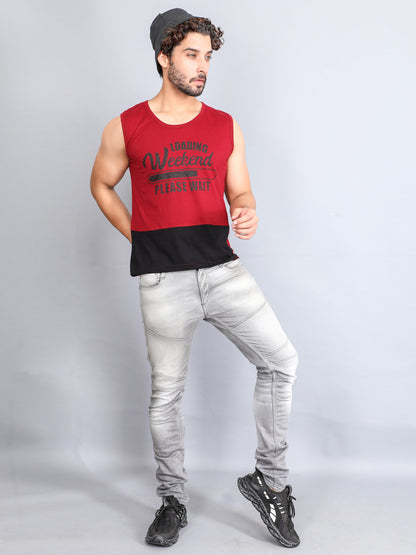 Men's Cotton Color Block Printed Sleeveless T-Shirt