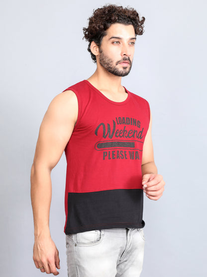 Men's Cotton Color Block Printed Sleeveless T-Shirt