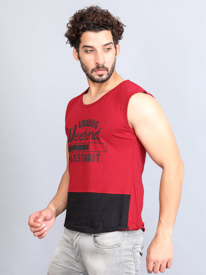 Men's Cotton Color Block Printed Sleeveless T-Shirt