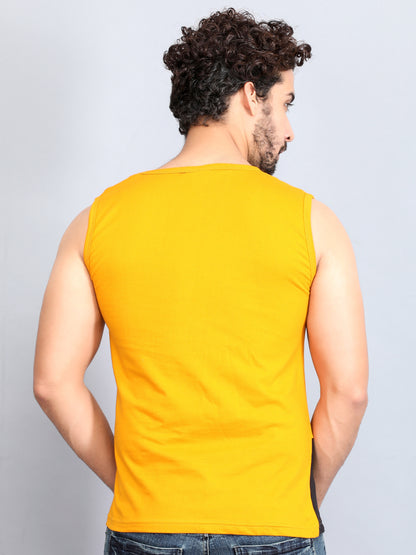 Men's Cotton Color Block Printed Sleeveless T-Shirt
