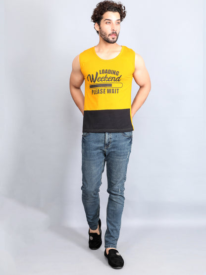 Men's Cotton Color Block Printed Sleeveless T-Shirt