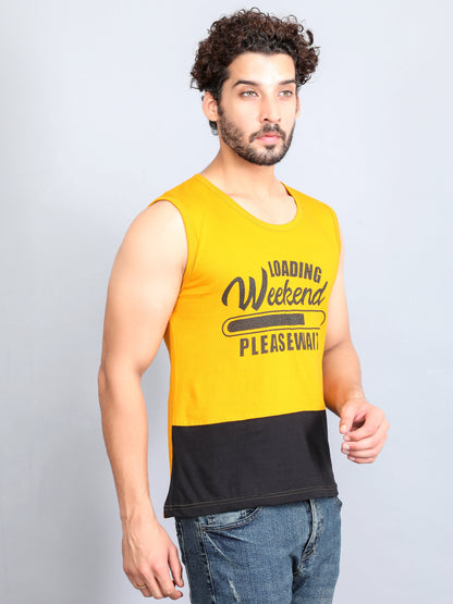 Men's Cotton Color Block Printed Sleeveless T-Shirt