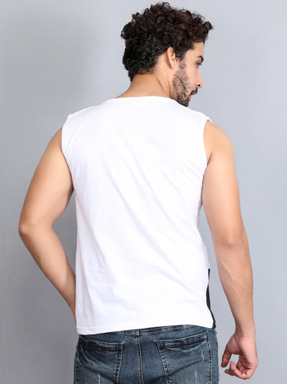 Men's Cotton Color Block Printed Sleeveless T-Shirt