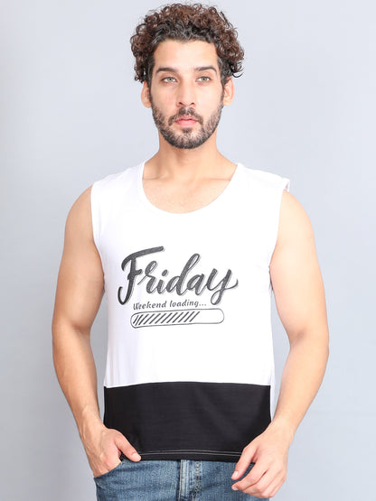 Men's Cotton Color Block Printed Sleeveless T-Shirt