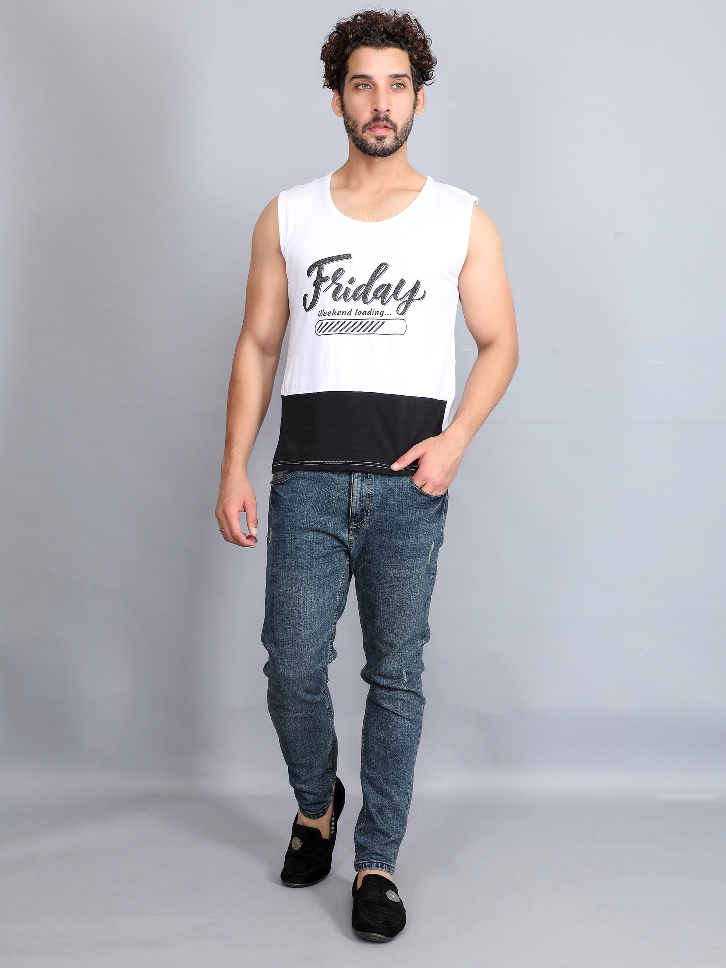 Men's Cotton Color Block Printed Sleeveless T-Shirt