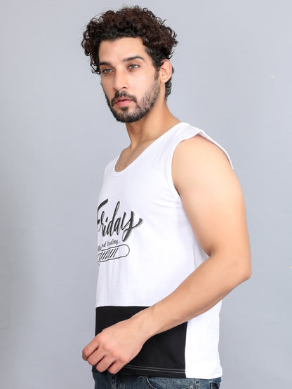Men's Cotton Color Block Printed Sleeveless T-Shirt
