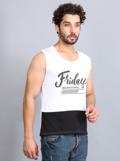 Men's Cotton Color Block Printed Sleeveless T-Shirt