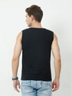 Men's Cotton Printed Sleeveless Black Color T-Shirt