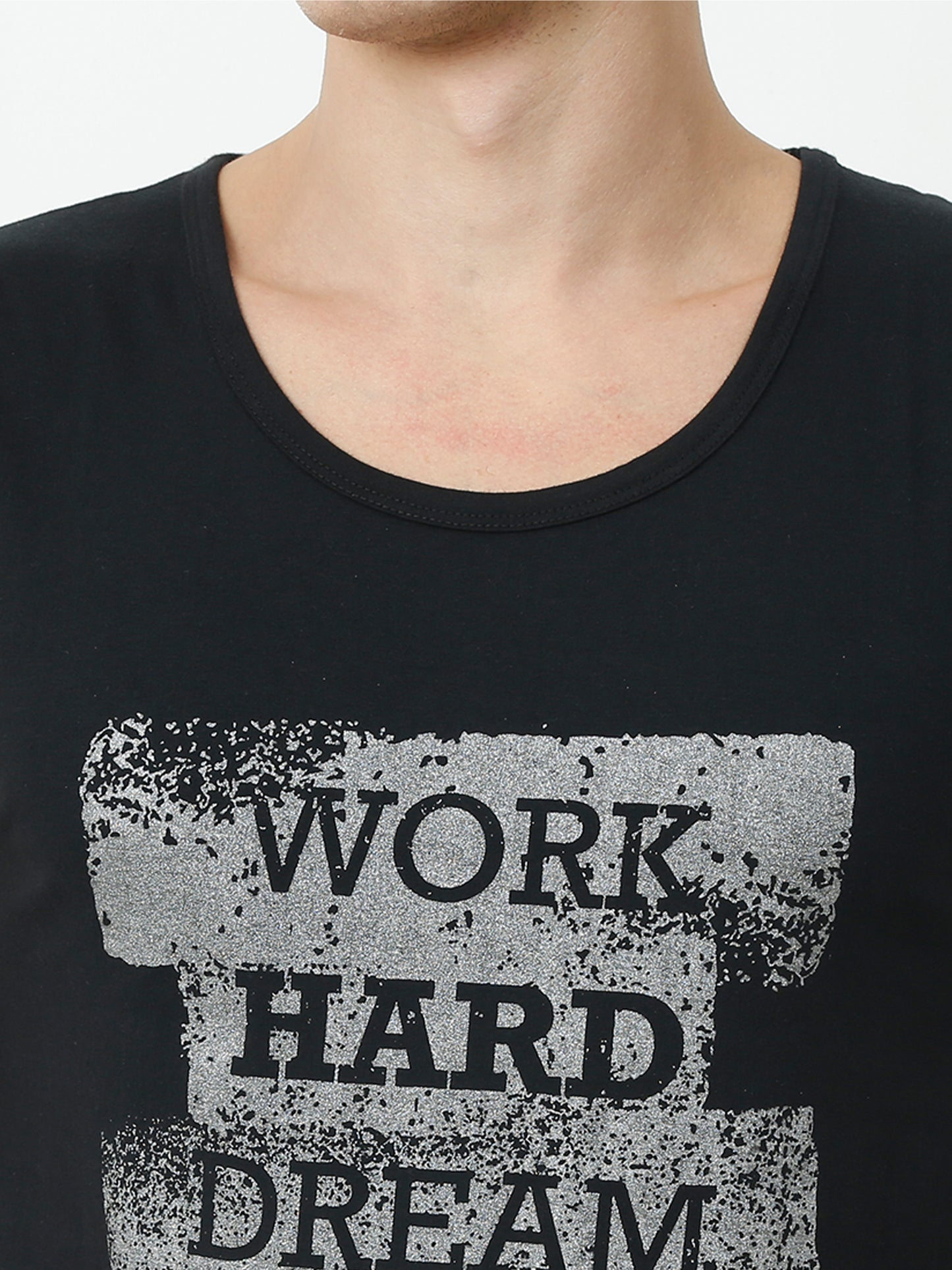 Men's Cotton Printed Sleeveless Black Color T-Shirt