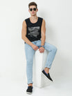 Men's Cotton Printed Sleeveless Black Color T-Shirt