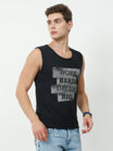 Men's Cotton Printed Sleeveless Black Color T-Shirt