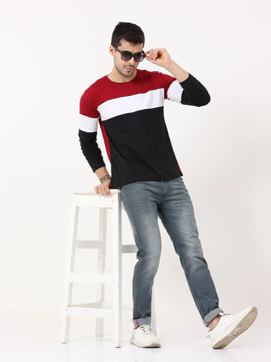 Fleximaa Men's Cotton Round Neck Color Block Full Sleeve T-Shirt - fleximaa-so