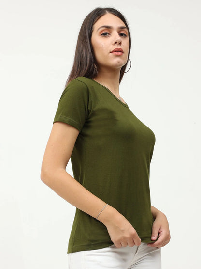 Fleximaa Women's Cotton Plain Round Neck Half Sleeve T-Shirt - fleximaa-so