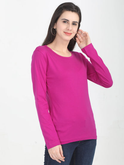 Fleximaa Women's Cotton Plain Round Neck Full Sleeve T-Shirt - fleximaa-so