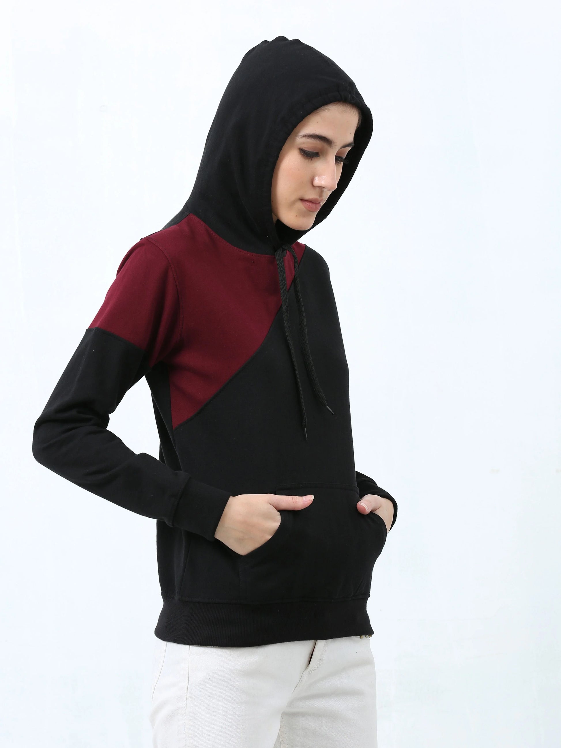 Women s Cotton Color Block Sweatshirt Hoodies Fleximaa