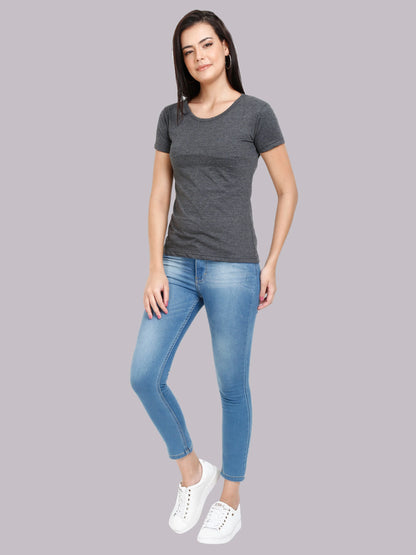 Fleximaa Women's Cotton Plain Round Neck Half Sleeve T-Shirt - fleximaa-so