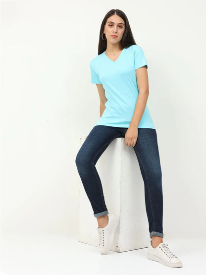 Fleximaa Women's Cotton Plain V Neck Half Sleeve T-Shirt-2 - fleximaa-so