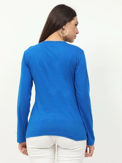 Fleximaa Women's Cotton Plain V Neck Full Sleeve T-Shirt-2 - fleximaa-so