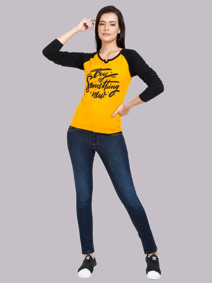 Fleximaa Women's Cotton Printed Raglan Full Sleeve T-Shirt - fleximaa-so