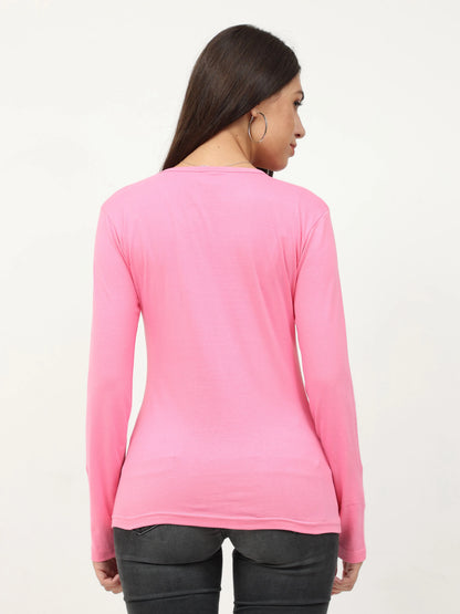 Fleximaa Women's Cotton Plain Round Neck Full Sleeve T-Shirt - fleximaa-so