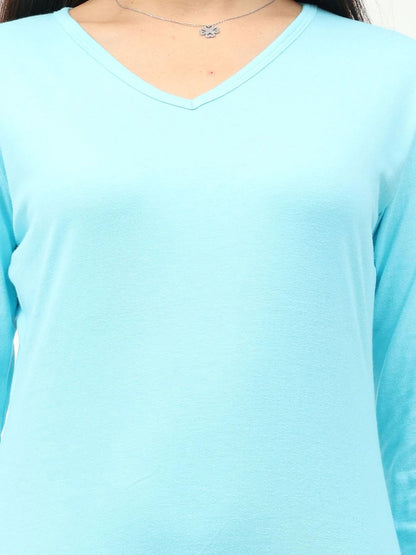 Fleximaa Women's Cotton Plain V Neck Full Sleeve T-Shirt-2 - fleximaa-so