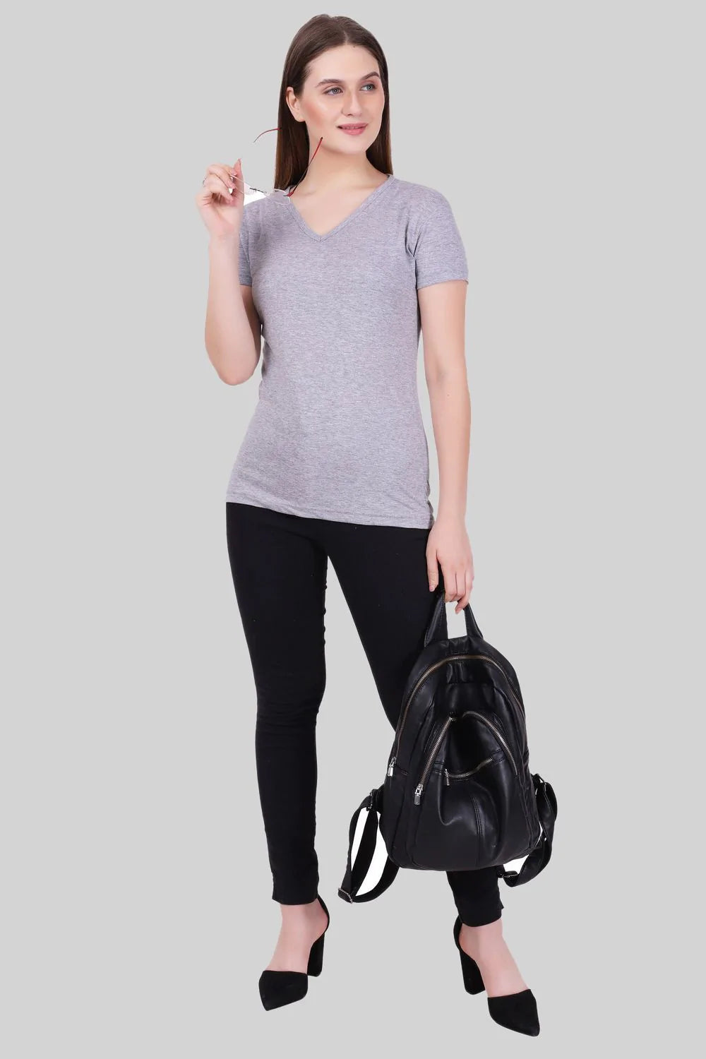 Fleximaa Women's Cotton Plain V Neck Half Sleeve T-Shirt - fleximaa-so