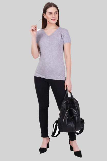 Fleximaa Women's Cotton Plain V Neck Half Sleeve T-Shirt - fleximaa-so