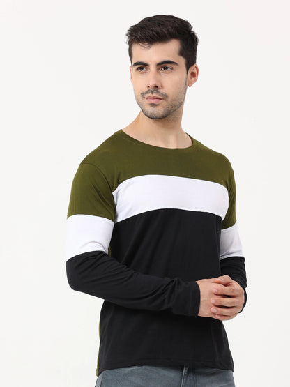 Fleximaa Men's Cotton Round Neck Color Block Full Sleeve T-Shirt - fleximaa-so