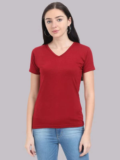 Women's Cotton Plain V Neck Half Sleeve T-Shirt - (Pack of 2)