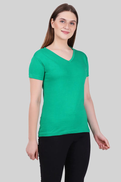 Fleximaa Women's Cotton Plain V Neck Half Sleeve T-Shirt - fleximaa-so