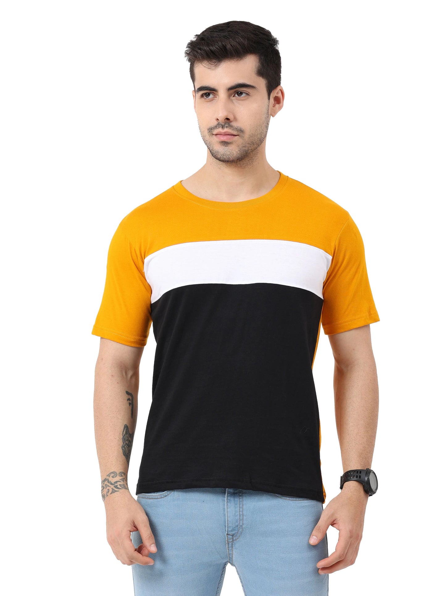 Fleximaa Men's Cotton Round Neck Color Block Half Sleeve T-Shirt - fleximaa-so