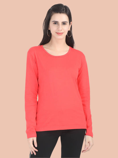 Fleximaa Women's Cotton Plain Round Neck Full Sleeve T-Shirt - fleximaa-so