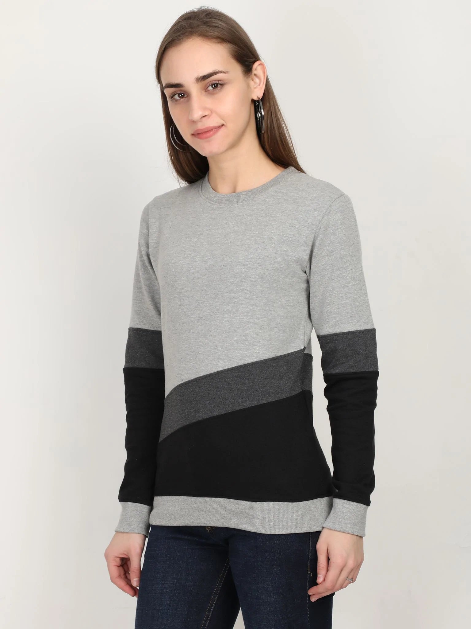 Fleximaa Women's Cotton Color Block Full Sleeve Sweatshirt - fleximaa-so