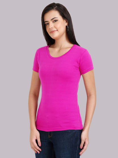 Fleximaa Women's Cotton Plain Round Neck Half Sleeve T-Shirt - fleximaa-so