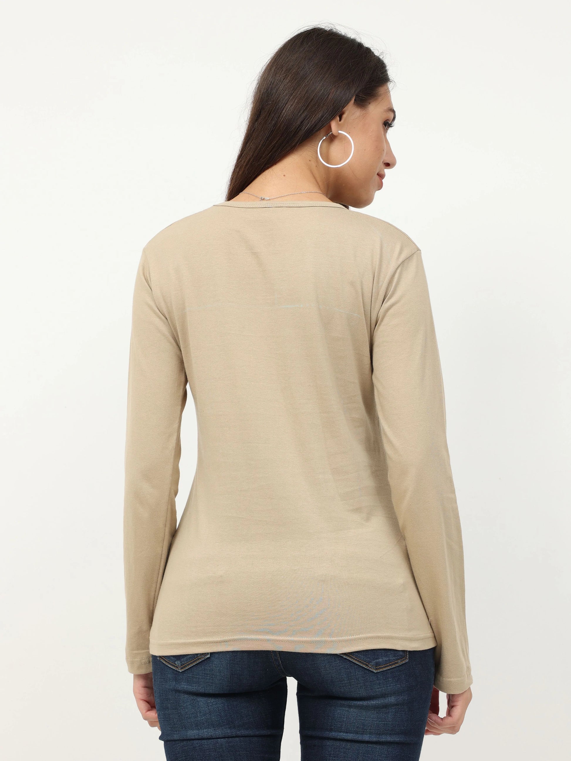 Fleximaa Women's Cotton Plain V Neck Full Sleeve T-Shirt - fleximaa-so