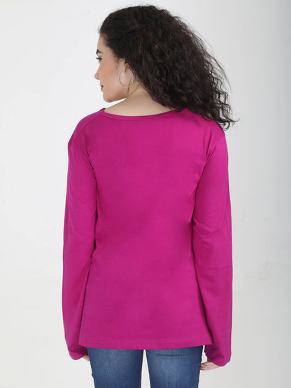 Fleximaa Women's Cotton Plain V Neck Full Sleeve T-Shirt - fleximaa-so