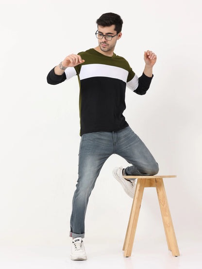 Fleximaa Men's Cotton Round Neck Color Block Full Sleeve T-Shirt - fleximaa-so