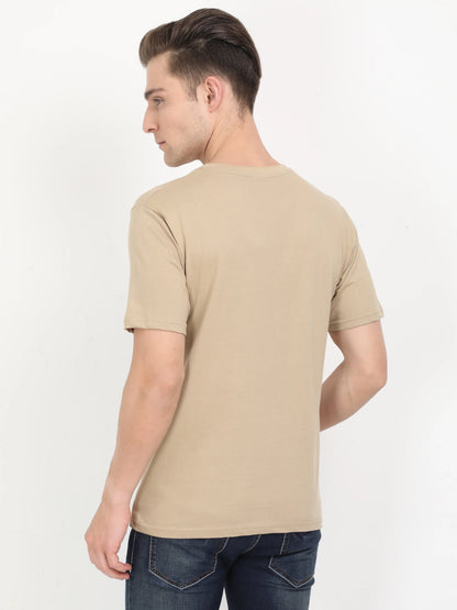 Men's Cotton Plain Round Neck Half Sleeve Biscuit Color T-Shirt