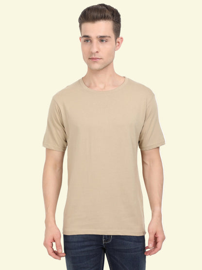 Men's Cotton Plain Round Neck Half Sleeve Biscuit Color T-Shirt