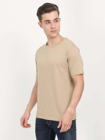 Men's Cotton Plain Round Neck Half Sleeve Biscuit Color T-Shirt