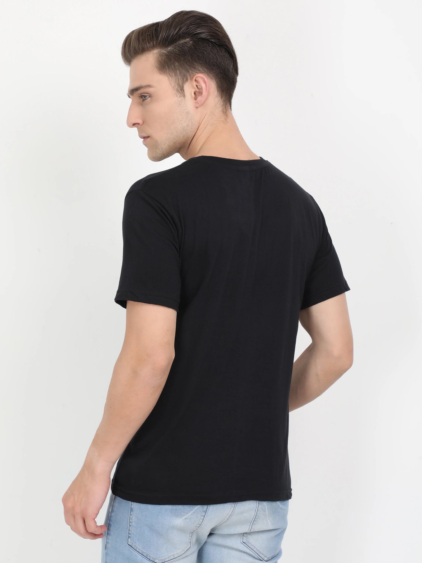 Men's Cotton Plain Round Neck Half Sleeve Black Color T-Shirt