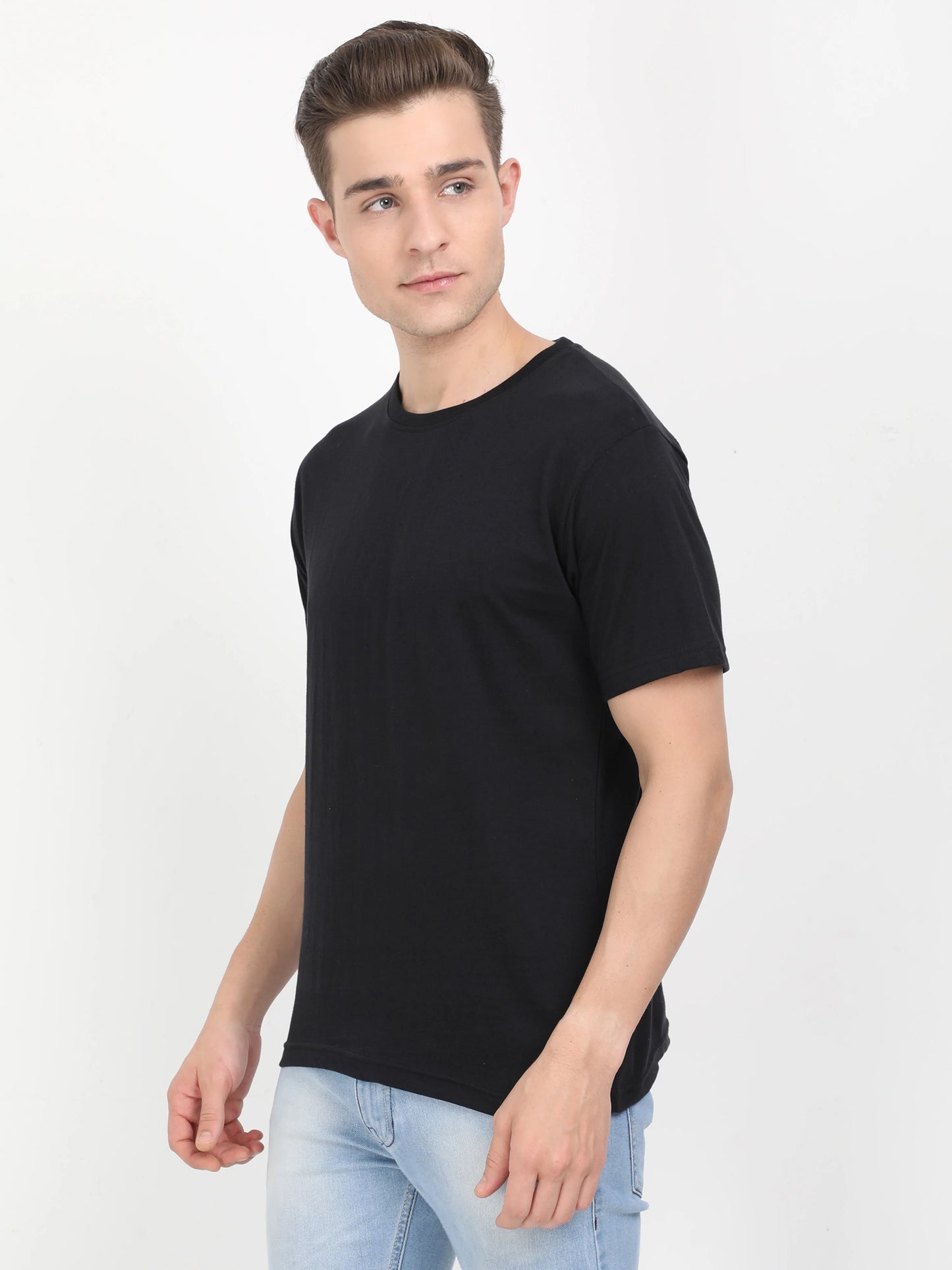 Men's Cotton Plain Round Neck Half Sleeve Black Color T-Shirt