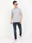 Men's Cotton Plain Round Neck Half Sleeve Grey Melange Color T-Shirt