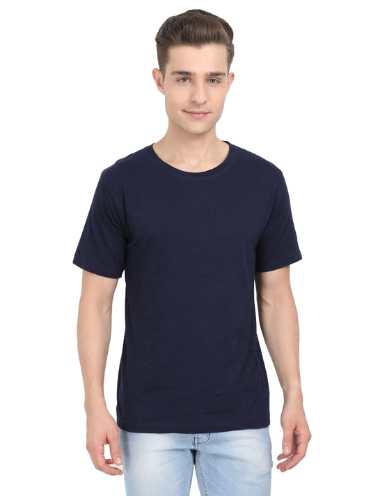 Men's Cotton Plain Round Neck Half Sleeve Navy Blue Color T-Shirt