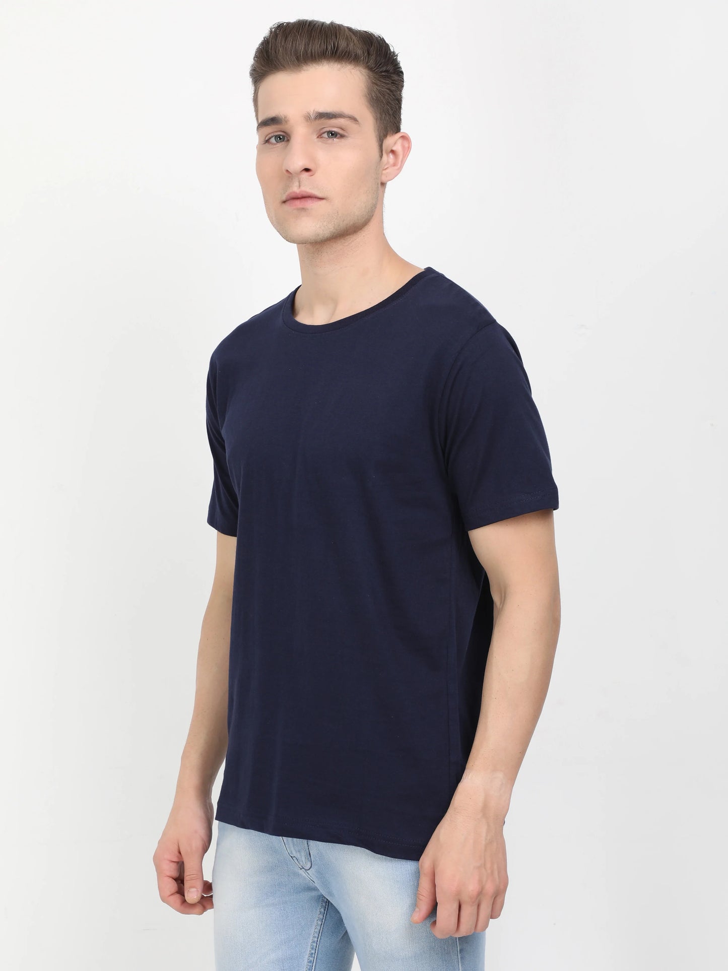 Men's Cotton Plain Round Neck Half Sleeve Navy Blue Color T-Shirt